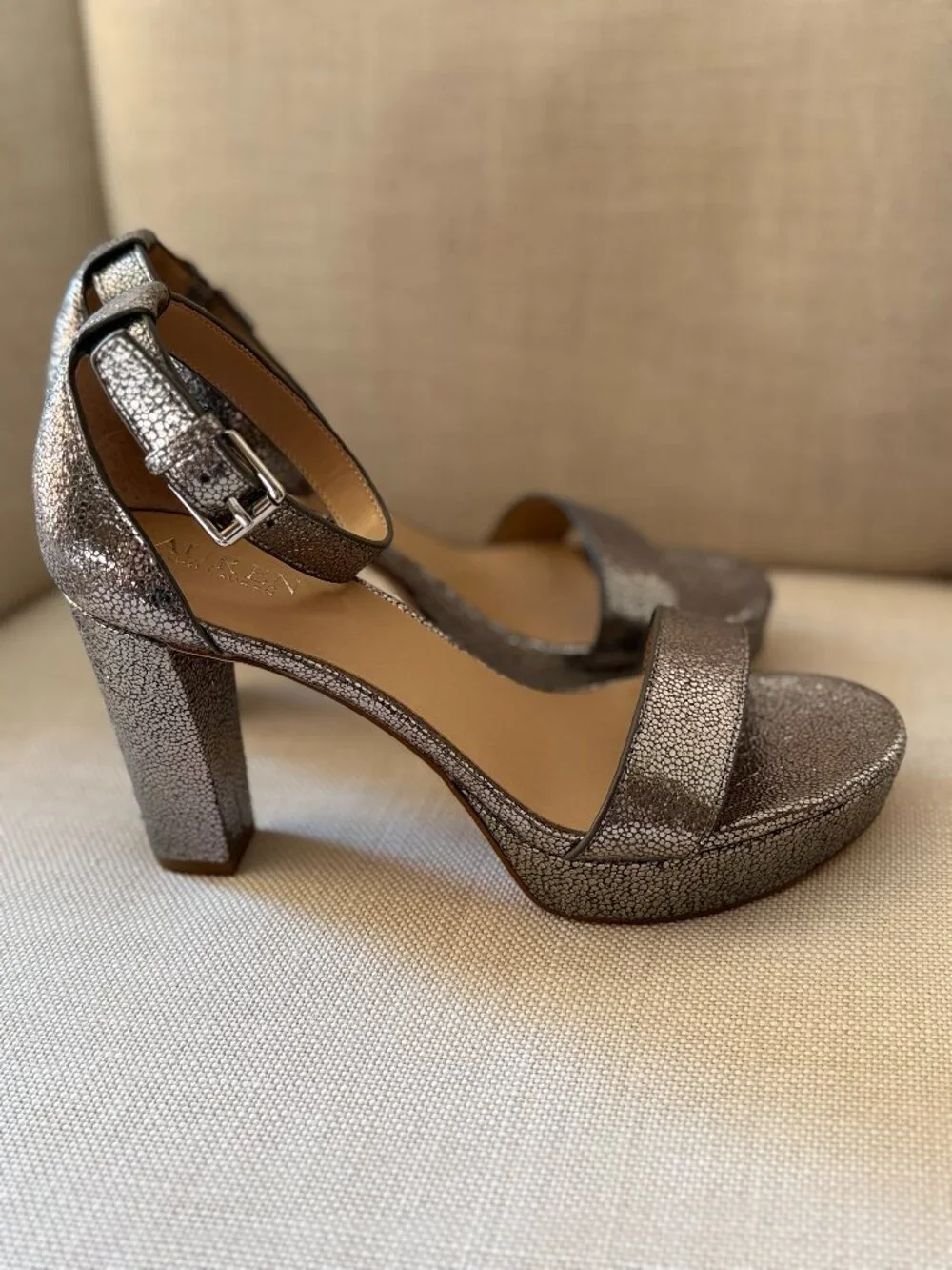 Lauren Ralph Lauren, Size 8.5, 100% Leather, Silver, Platform